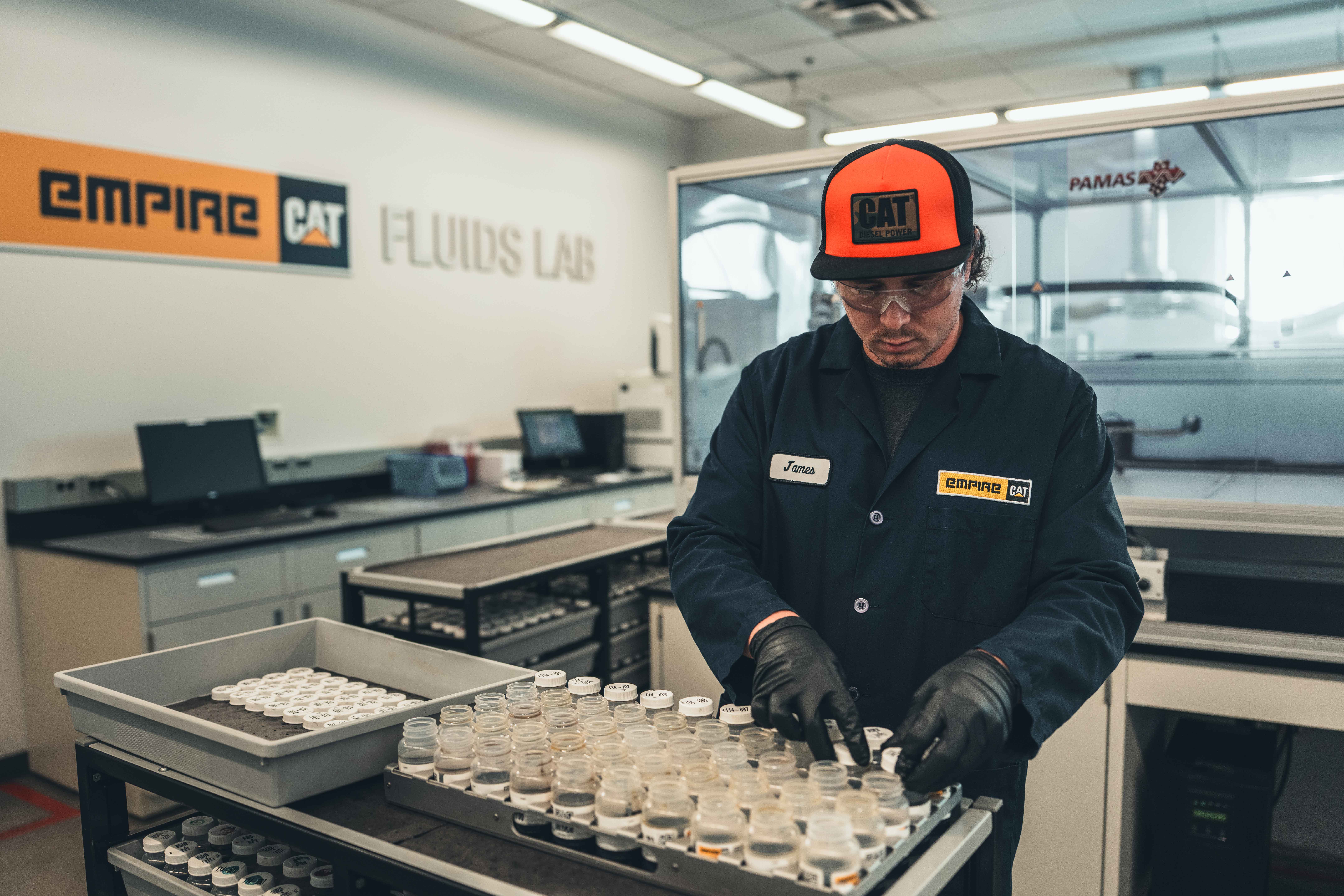 fluids lab tech organizing samples