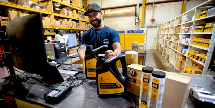 parts counter with fluids product and parts on top of counter